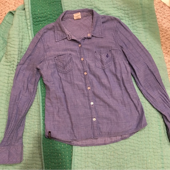Volcom Blue Denim Cotton long sleeve button up Shirt - Picture 4 of 12